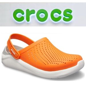 Crocs LiteRide Clogs Tangerine Orange White Men 6 Women Size 8 Comfort Sandals